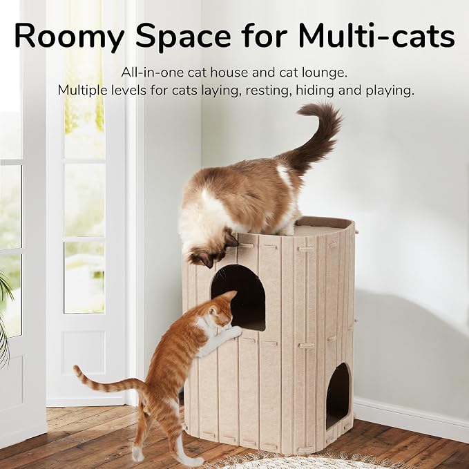 FUKUMARU Cat House for Indoor Cats, 23.62 Inch Large Cat Bed Cave Condo - Image 2