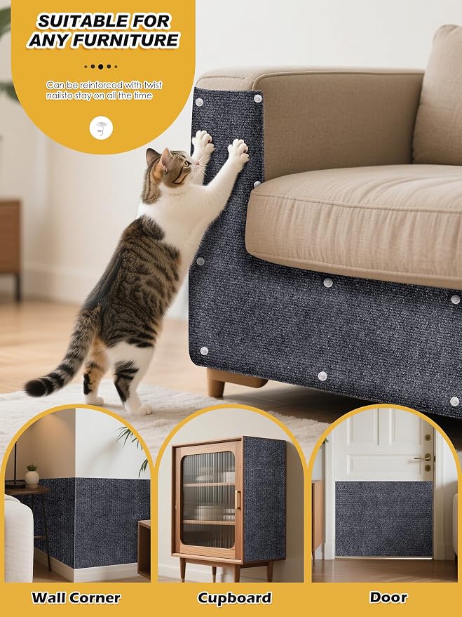 TLNNK 78.7"x15.8" Cat Scratch Mat, Trimmable Self-Adhesive Carpet, DIY Climb - Image 6