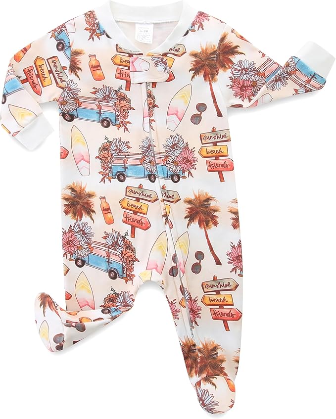 Neutral Baby Clothes Boy Girl Footed Cotton Long Sleeve Double Zipper Onesie by Unknown
