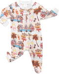 Neutral Baby Clothes Boy Girl Footed Cotton Long Sleeve Double Zipper Onesie by Unknown