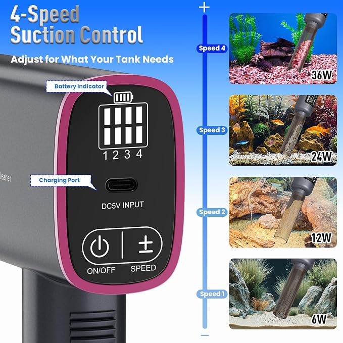 Electric Aquarium Vacuum Gravel Cleaner: Rechargeable Fish Tank Cleaner - Image 6
