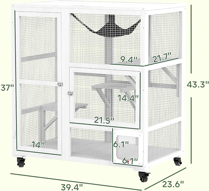 PawHut Indoor Wooden Catio, Cat House Cat Enclosure on Wheels - Image 7