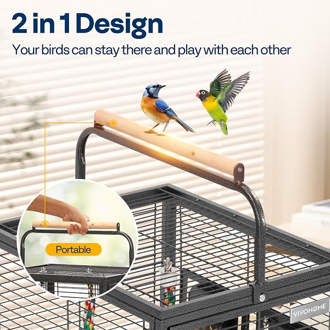 VIVOHOME 19 Inch Wrought Iron Bird Travel Carrier Cage - Image 4