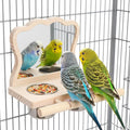 Feeder with Acrylic Mirror & Stainless Steel Bowls, Natural Wood Perch by SMICEM