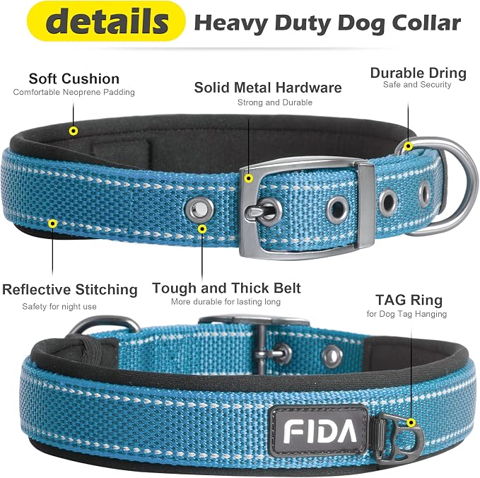 Fida Heavy Duty Dog Collar, Ultra Comfortable Soft Neoprene Padded, Adjustable - Image 3