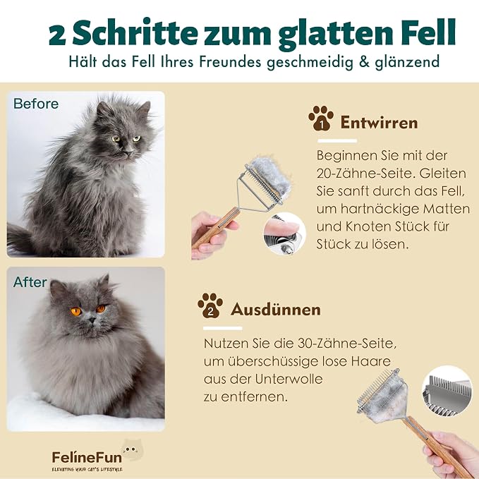 FelineFun Cat Brush for Dematting & Deshedding, 2 in 1 Undercoat Rake, - Image 7