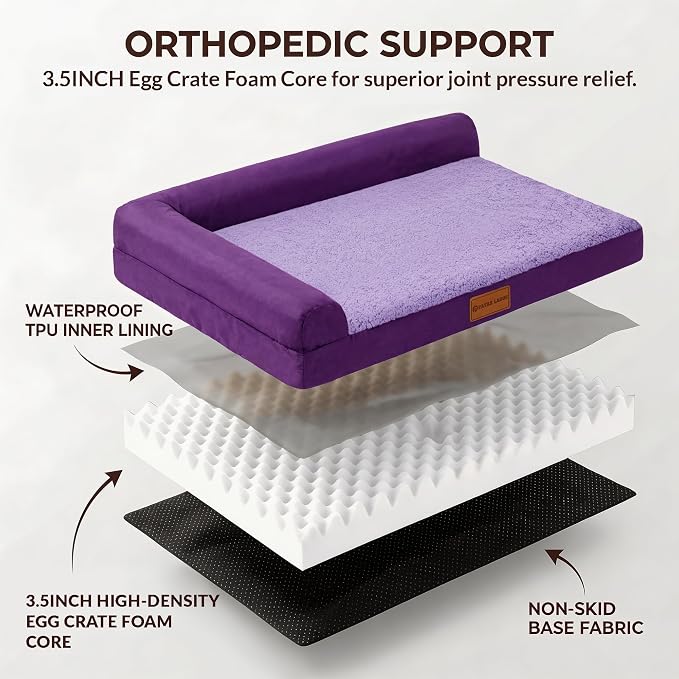 Patas Lague Orthopedic Dog Bed Medium Size Dog 30''X20'', Waterproof L Bolster - Image 5