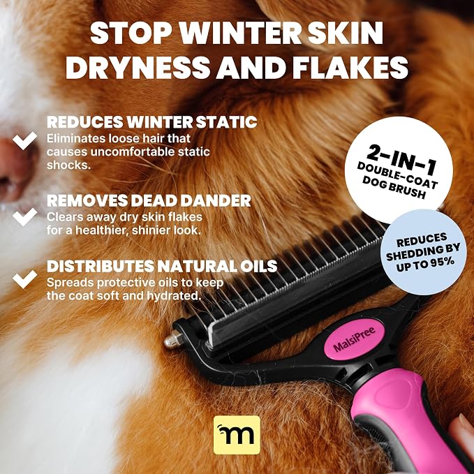 MalsiPree Dog Brush for Shedding - 2 in 1 Undercoat Rake Deshedding Tool for - Image 2