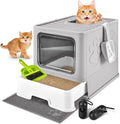 Cat Litter Box with Litter Mat, Foldable Extra Large Free in and Out/One-Way by HOMAGICO
