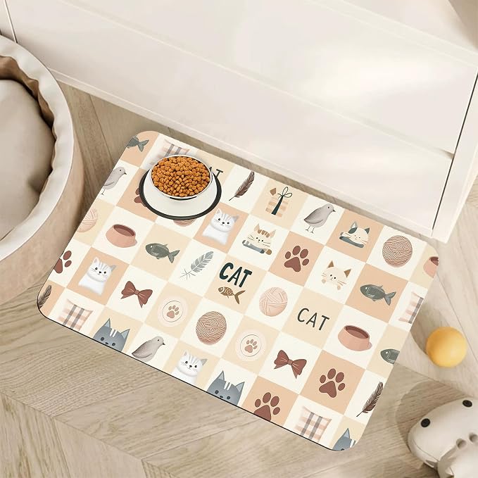 Cute Cat Toy Print Dog Food Mat by Unknown