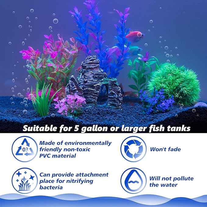 Ameliade Aquarium Artificial Plastic Plants Decorations and Rock Cave Decor Set - Image 4