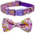 Easter Dog Collar with Bow Tie Set, Adjustable Purple Bunny and Carrot Pattern by PohshidoPet