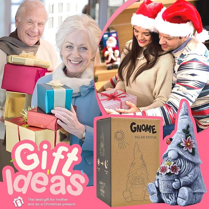 Goodeco Sitting Gnome Holding Flower Statue - Image 2