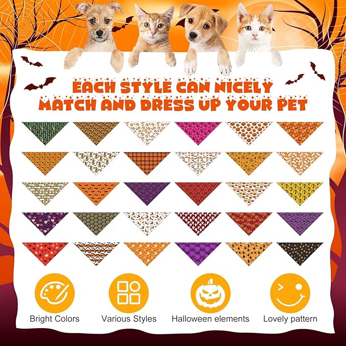 Aliceset 180 Pcs Halloween Dog Bandanas Bulk Halloween Bandana - Image 3