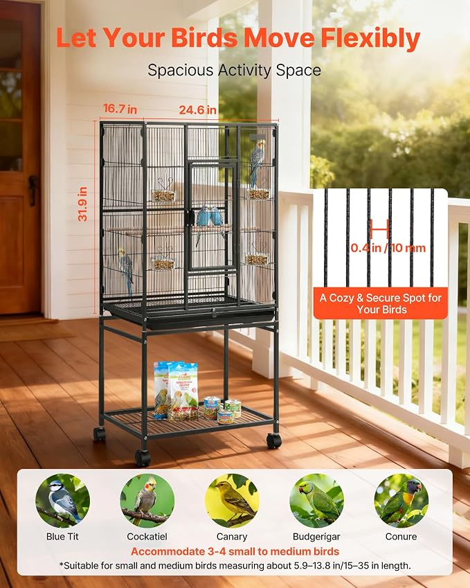 VEVOR Bird Cage, 24.6 x 16.7 x 53.9 inch, Flat Top, Wrought Iron Bird Flight - Image 2