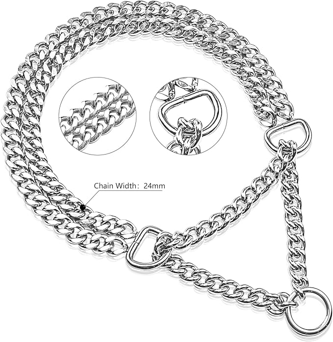 Silver Dog Chain Collar, Stainless Steel, Adjustable, Metal Cuban Link - Image 2