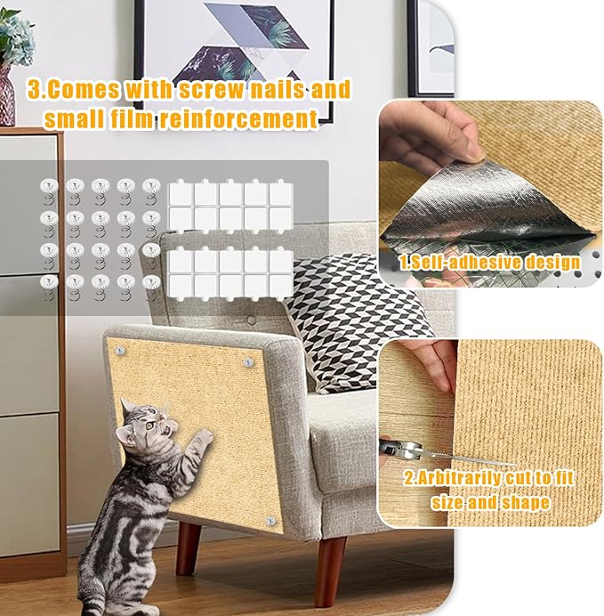 Cat Scratch Mat, 118.5"x17.4" Trimmable Self-Adhesive Cat Scratch Furniture - Image 3