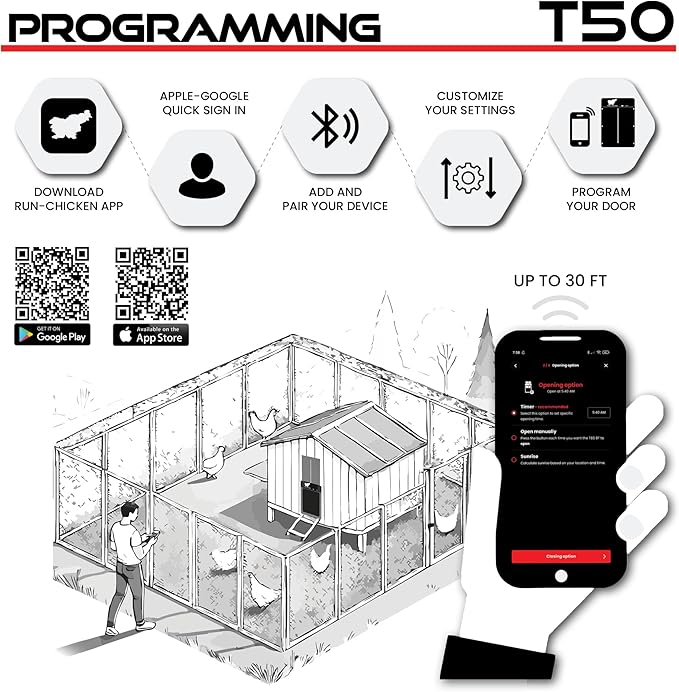 RUN-CHICKEN Door T50 – Automatic Chicken Coop Door Opener, Battery Powered & - Image 4