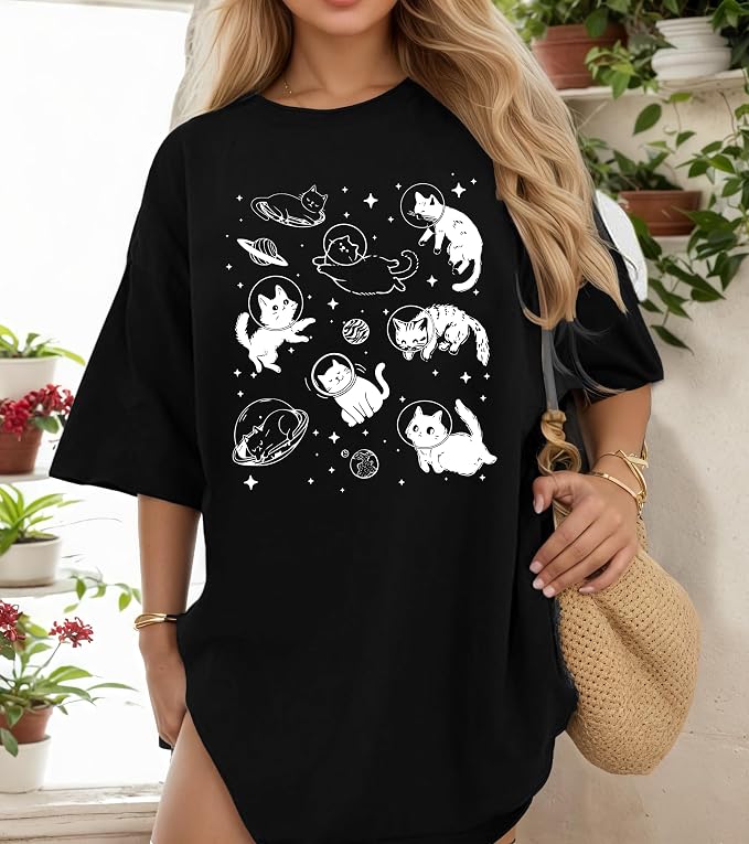 Cat Shirts for Women Oversized Cat Mom Shirt Animal Print Tops Cute Teen - Image 2