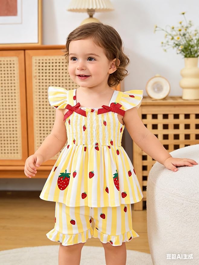Toddler Baby Girls Summer Clothes Outfits Ruffled Sleeve Dinosaur Shirt Leopard - Image 2