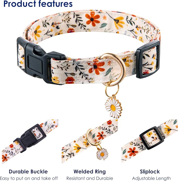 Cute Dog Collar Beige Flower Pattern - Image 3