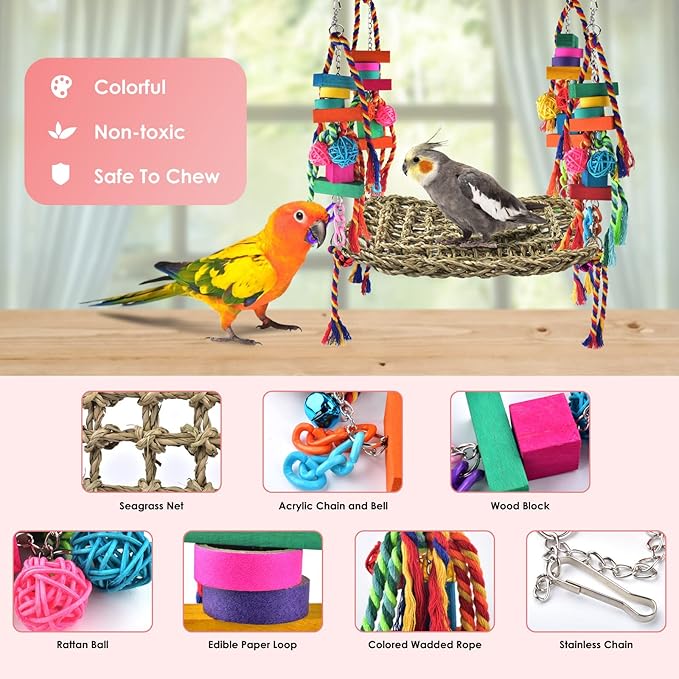 KATUMO Bird Toys, Bird Foraging Wall Toy Large Size Seagrass Woven Climbing - Image 3