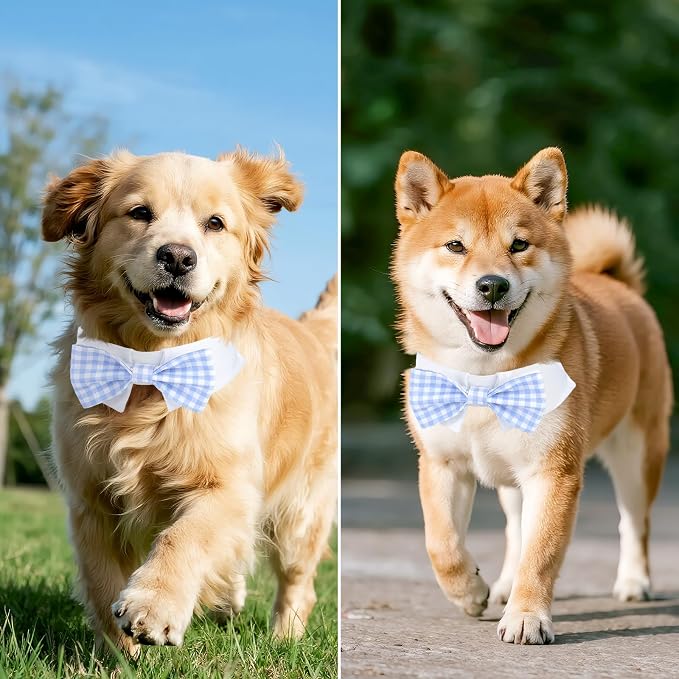Segarty Dog Bow Tie for Neck Girth 10.2-12.6in, Adjustable Light Blue Plaid - Image 4