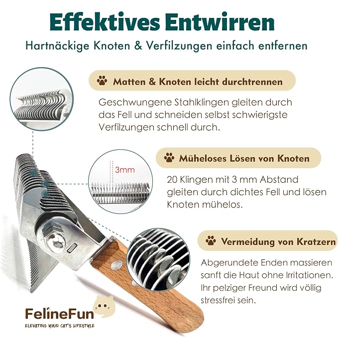 FelineFun Cat Brush for Dematting & Deshedding, 2 in 1 Undercoat Rake, - Image 4