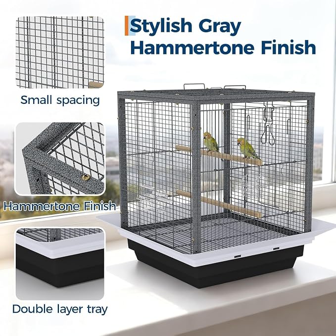 Bird Flight Cage 16 x 16 x 20 Inch, Wrought Iron Parrot Cage - Image 5