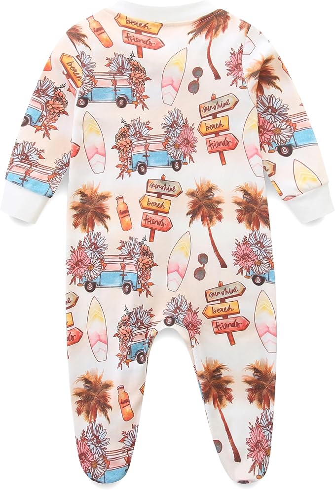 Neutral Baby Clothes Boy Girl Footed Cotton Long Sleeve Double Zipper Onesie - Image 2