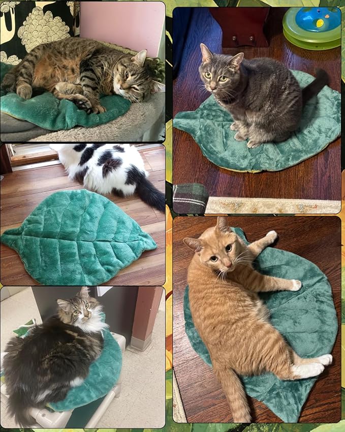 Cat Mat Self Warming Cat Bed 26"x20" Leaf Shaped Cotton Soft Warm Pet Pad - Image 7