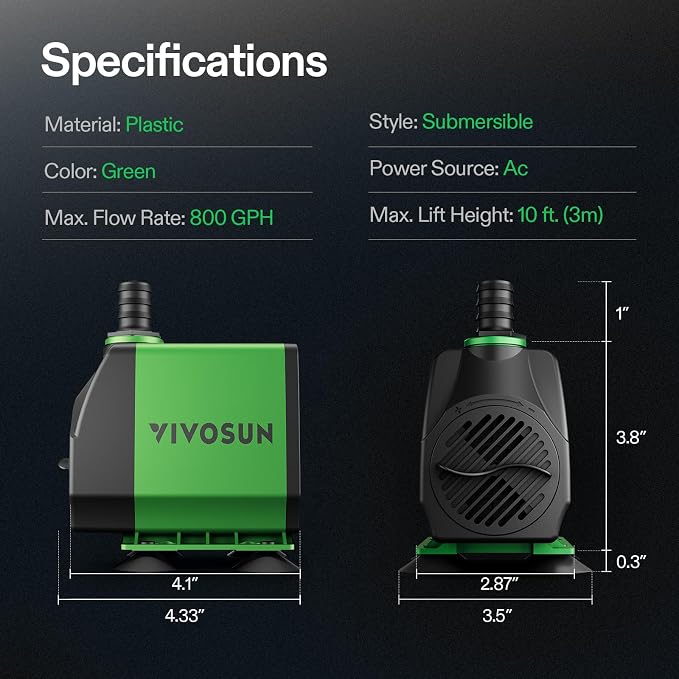 VIVOSUN 800GPH Submersible Pump, Ultra Quiet Water Fountain Pump - Image 6