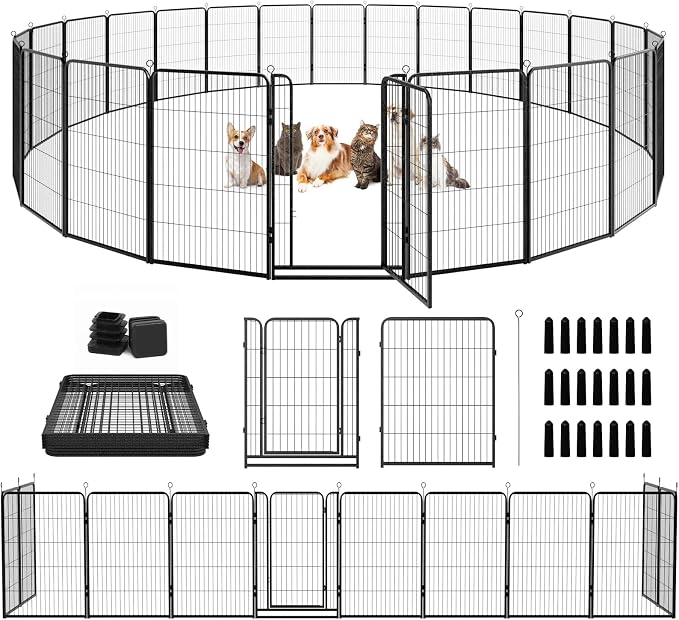 Dog Playpen Outdoor Extra Wide 24 Piece Panels Heavy Duty Dog Fence 47" Height by Committedtobetterpetlife