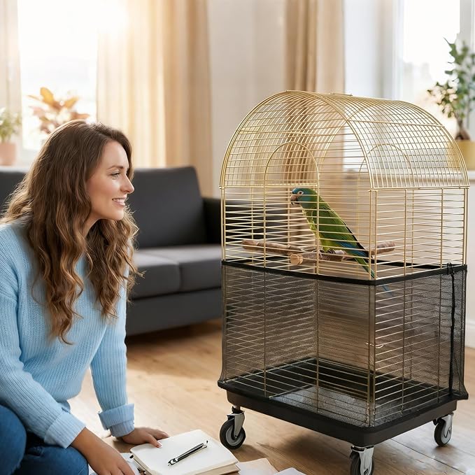 Large Bird Cage Cover, Breathable Nylon Mesh Seed Catcher - Image 5