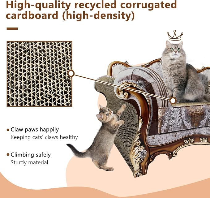 Luxury Cardboard Cat Scratcher Sofa Bed, Couch Shaped Cat Scratching Board - Image 3