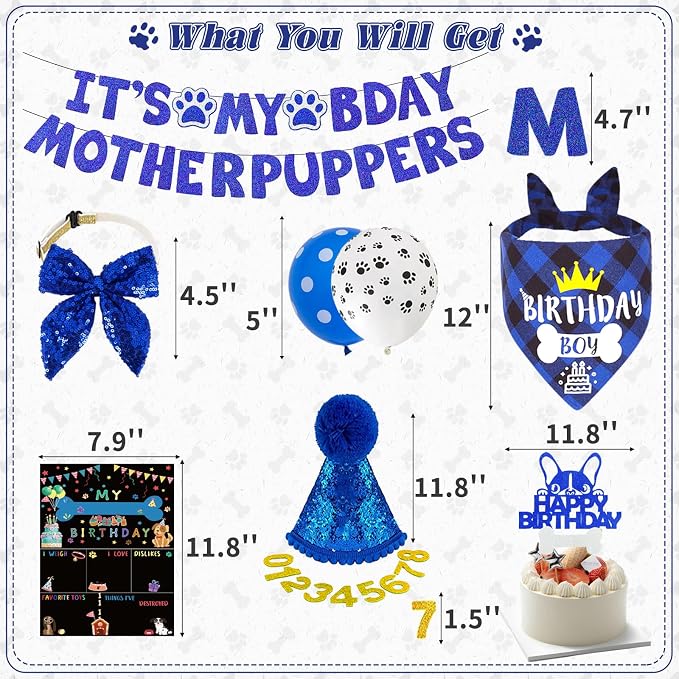 Blue Dog Birthday Party Supplies Pet Birthday Bandanas Boy Doggy Birthdays Hat - Image 2