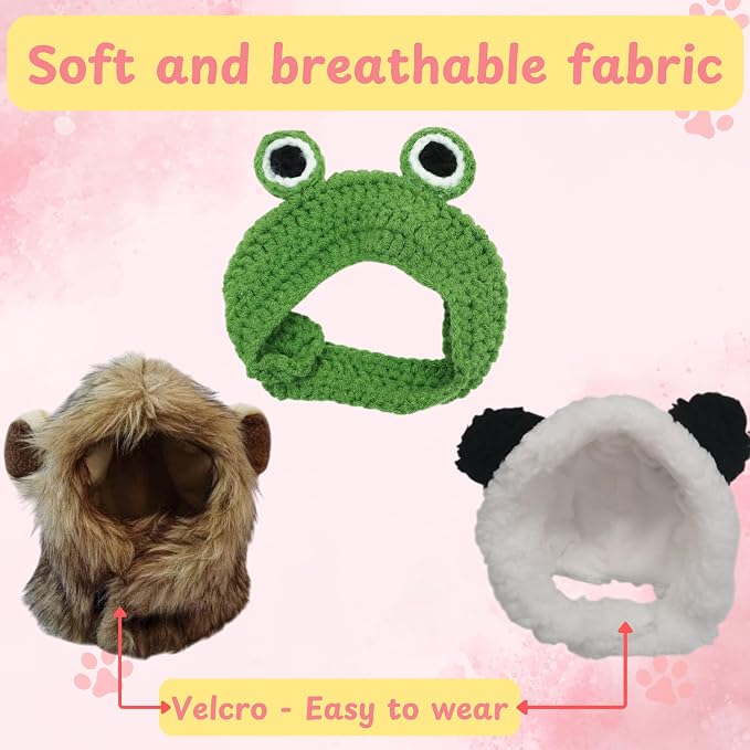 3pcs Hat for Cat Animal Costume Pack, Lion Head for Cats, Cat Panda Costumes - Image 2