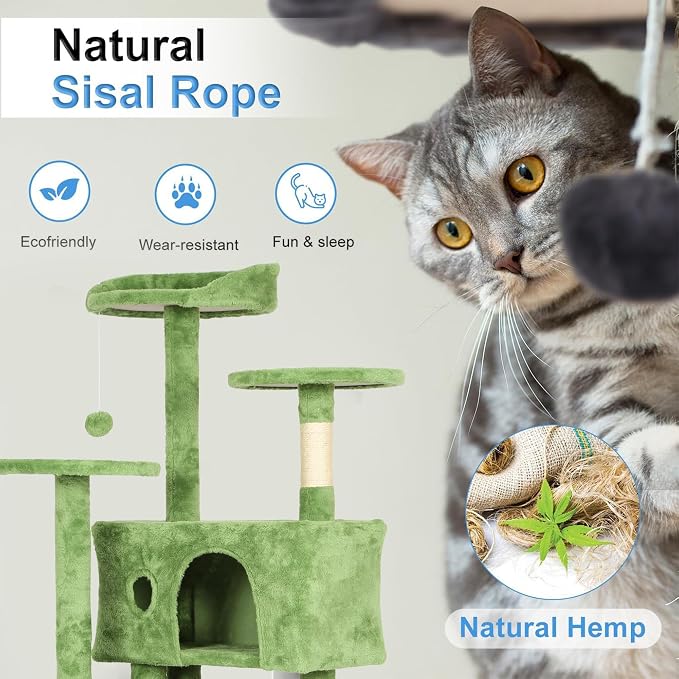 FDW | 54" Cat Tree Tower | Green | Multi-Level Indoor Activity Center - Image 4