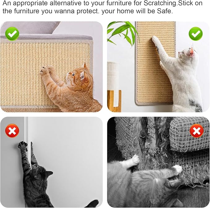 4 PCS Carpet Cat Scratching Mat Sisal, 15.7 x 7.8 inch Natural Sisal Cat - Image 7