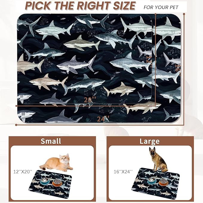 Cute Shark Dog Cat Food Mat, Absorbent Pet Feeding Mat - Image 2