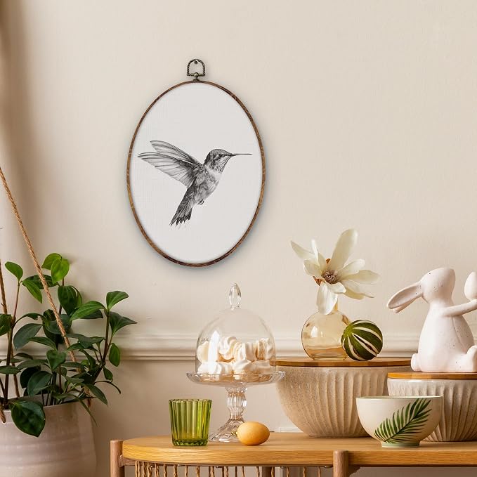 DILSJ Vintage Hummingbird Sketch Oval Wall Art Decor, Rustic Farmhouse - Image 3