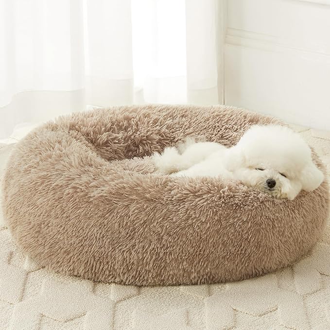 WNPETHOME Calming Dog Bed & Cat Bed, Small Dog Bed Donut Design Faux Fur by WNPETHOMEPETSHOME