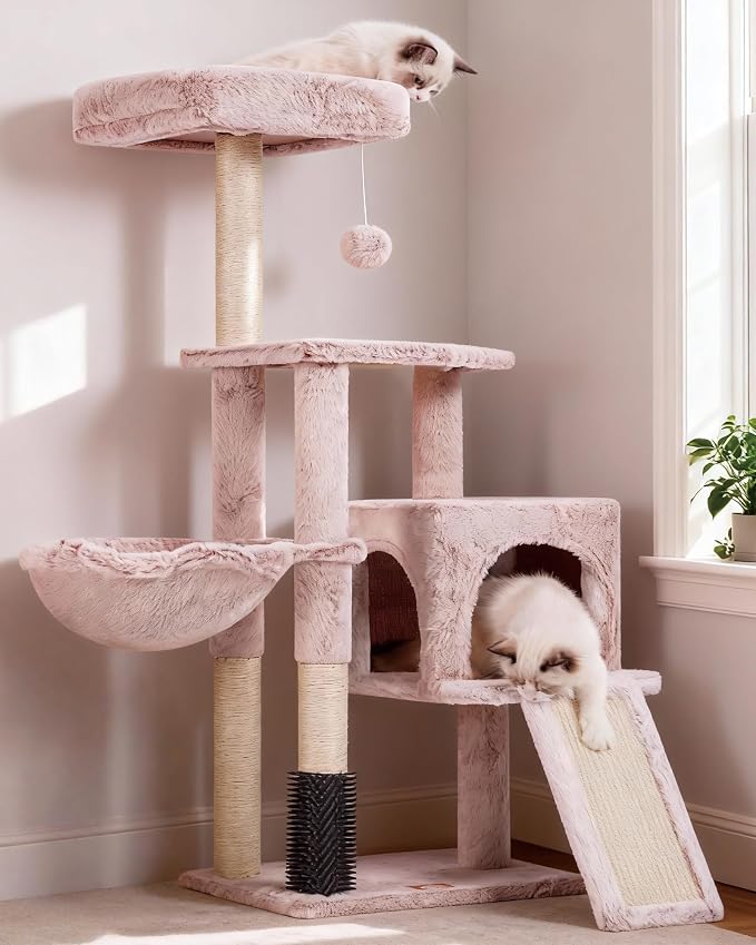Heybly Cat Tree with Cat Self Groomer Brush, Cat Tower Condo by HEYBLY