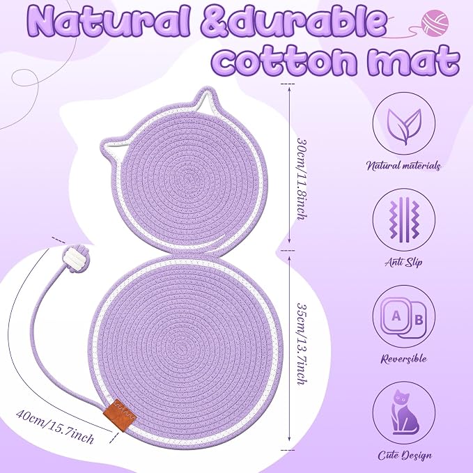 25.6 Inch Large Scratching Mat for Indoor Cats Natural Cotton Rope Flat - Image 2