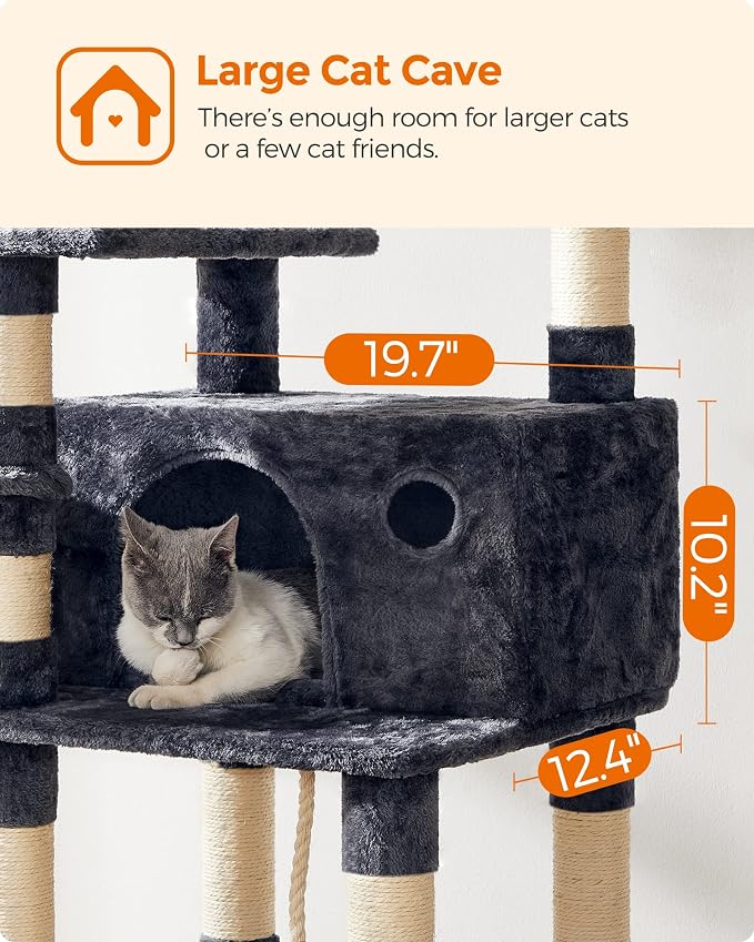FEANDREA Cat Tree, Large Cat Tower, 64.6 Inches, Cat Activity Center - Image 7