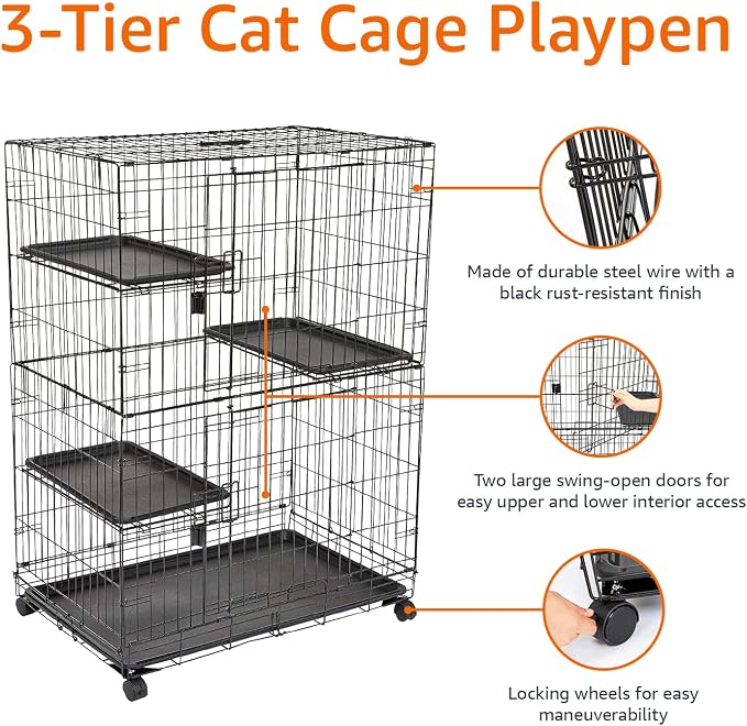 Amazon Basics Large 3-Tier Cat Cage Playpen - Image 3