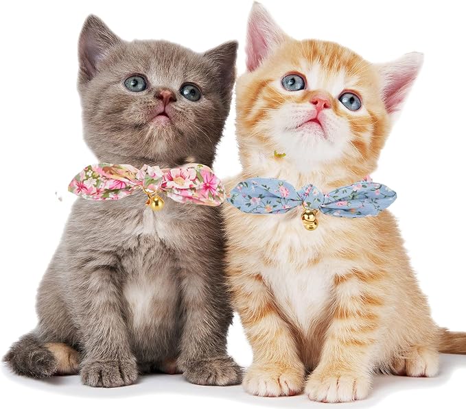 Cotton Bowtie Cat Collar with Bell 2 Pack Stylish Floral Breakaway Kitten - Image 5