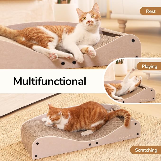 FUKUMARU Cardboard Cat Scratcher Bed, Extra Long 29.1 Inch Cat Scratch Bed - Image 3