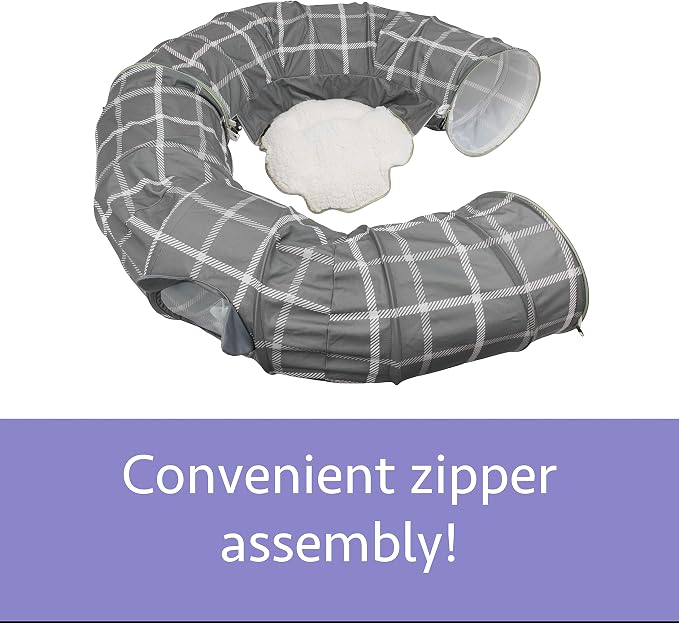 Kitty City Large Cat Tunnel Bed, 2-in-1 Zip-Together Cat Play Tunnel & Plush - Image 4