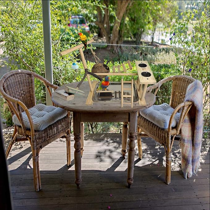 Parrots Playground Bird Play Stand Natural Wood Parrot Perch Gym Playpen - Image 6